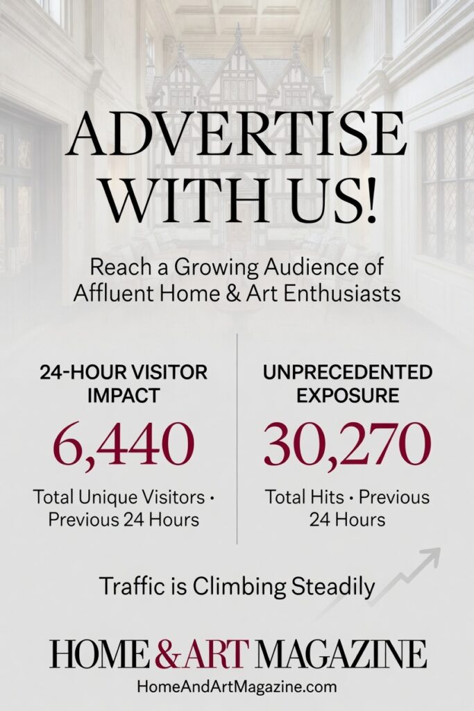 Reach Affluent Home & Art Enthusiasts 👉 www.HomeAndArtMagazine.com/advertise In the last 24 hours: 6,440 Unique Visitors 30,270 Total Hits Our audience is growing rapidly and is highly engaged — discerning homeowners, design professionals, architects, and collectors who actively seek quality, beauty, and inspiration. A perfect platform for brands in luxury furniture, interior design, fine art, lighting, real estate, and elevated home products. Advertise with Home & Art Magazine Limited advertising opportunities available. DM us or email to discuss tailored packages. Ready to grow? Let’s talk strategy. 📞 203-994-3950 ✉️ Publisher@HomeAndArtMagazine.com